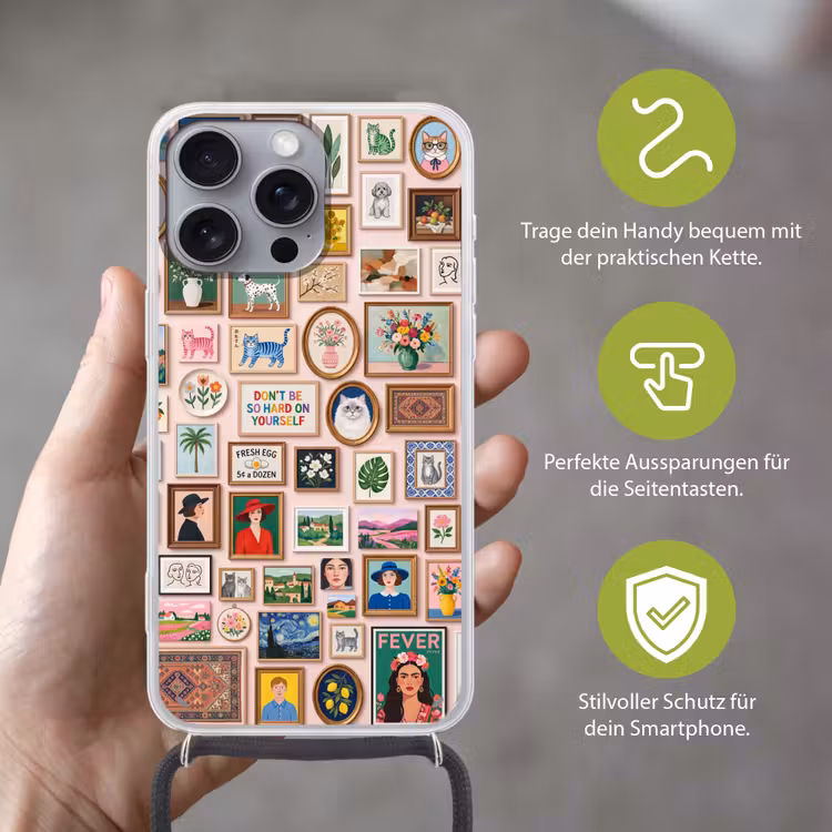 Kunst - Collectie - Decoratie - Modern - Kleurrijk Hoesje iPhone 16 Pro Max met koord klein -sfeer2_DE