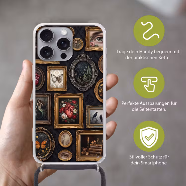 Kunst - Collectie - Vintage - Klassiek - Donker Hoesje iPhone 16 Pro Max met koord klein -sfeer2_DE