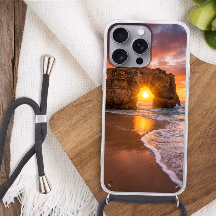 Kust - Rots - Zonsondergang - Zee - Natuur Hoesje iPhone 16 Pro Max met koord klein -sfeer4