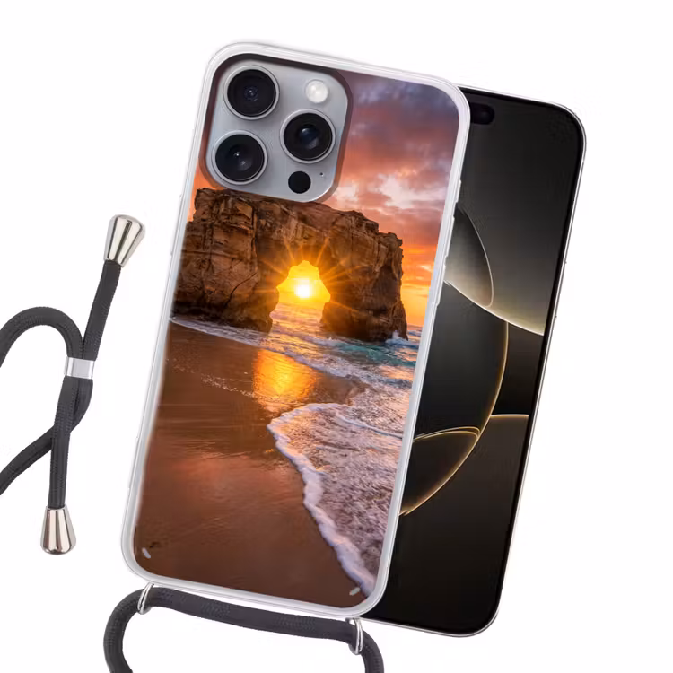 Kust - Rots - Zonsondergang - Zee - Natuur Hoesje iPhone 16 Pro Max met koord klein -sfeer1