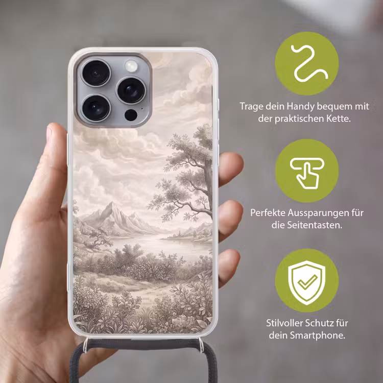 Landschap - Bergen - Meer - Natuur Hoesje iPhone 16 Pro Max met koord klein -sfeer2_DE
