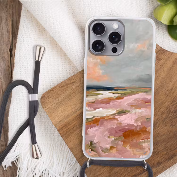 Landschap - Rivier - Abstract - Roze - Groen Hoesje iPhone 16 Pro Max met koord klein -sfeer4