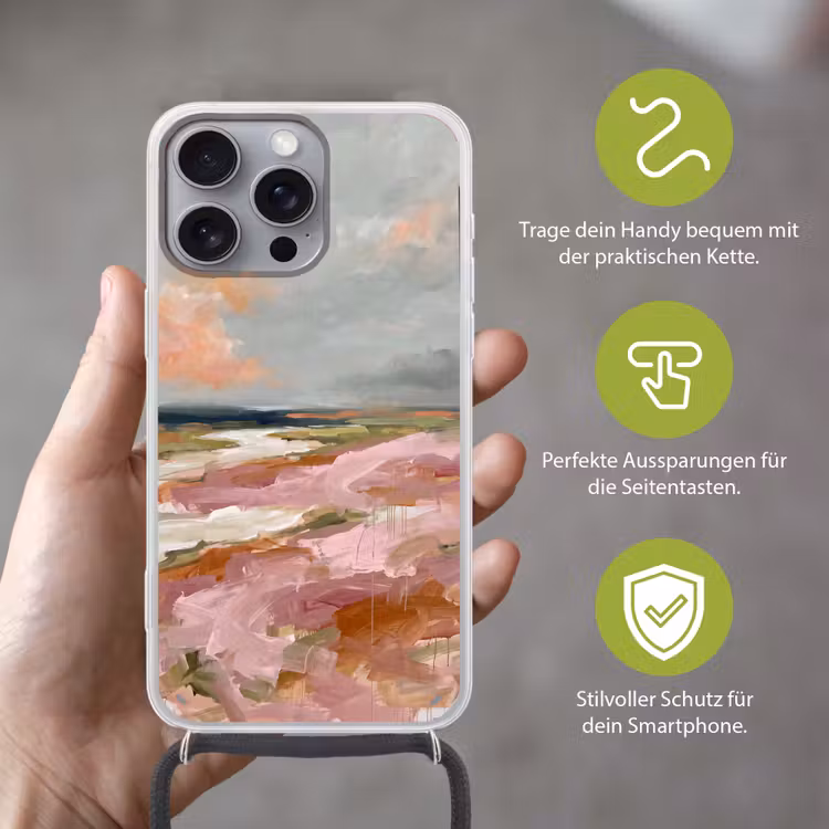 Landschap - Rivier - Abstract - Roze - Groen Hoesje iPhone 16 Pro Max met koord klein -sfeer2_DE