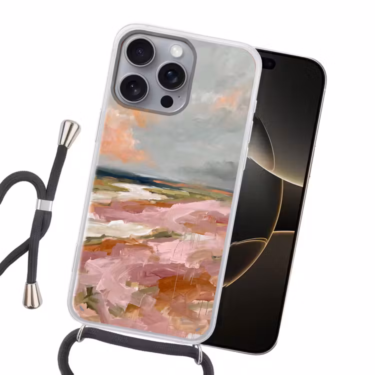 Landschap - Rivier - Abstract - Roze - Groen Hoesje iPhone 16 Pro Max met koord klein -sfeer1