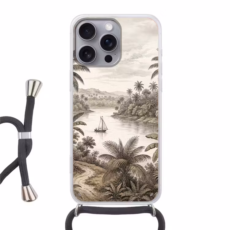 Landschap - Rivier - Boot - Tropisch - Vintage Hoesje iPhone 16 Pro Max met koord klein -3d