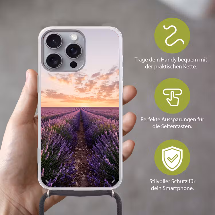 Landschap - Lavendelveld - Paars Hoesje iPhone 16 Pro Max met koord klein -sfeer2_DE