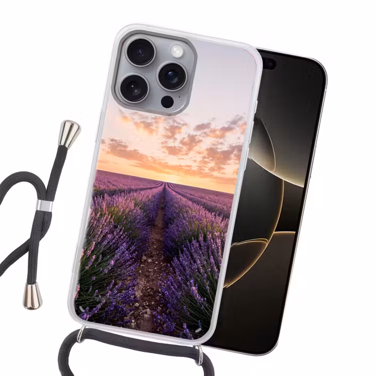 Landschap - Lavendelveld - Paars Hoesje iPhone 16 Pro Max met koord klein -sfeer1