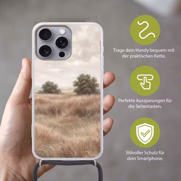 Landschap - Minimalistisch - Beige Hoesje iPhone 16 Pro Max met koord klein -sfeer2_DE
