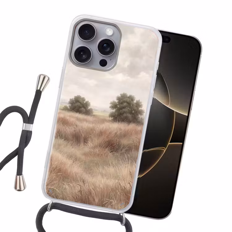 Landschap - Minimalistisch - Beige Hoesje iPhone 16 Pro Max met koord klein -sfeer1