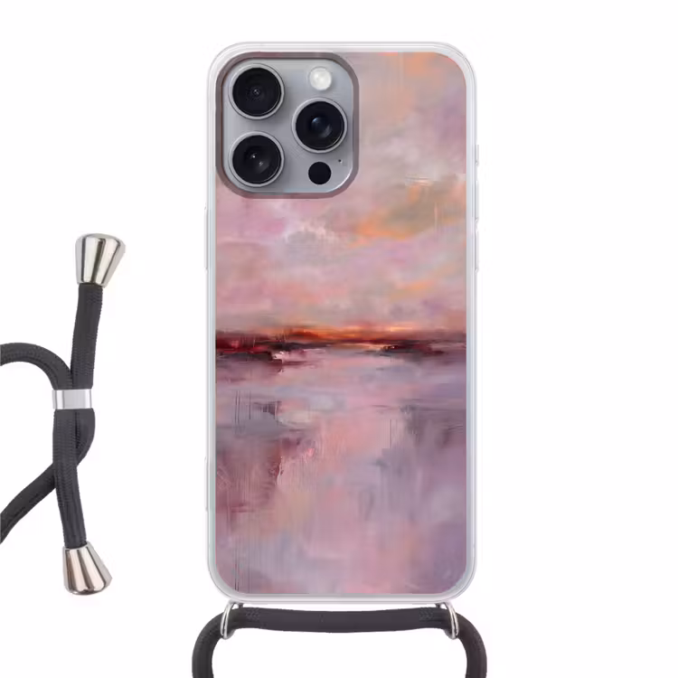 Landschap - Zonsondergang - Abstract - Modern - Roze Hoesje iPhone 16 Pro Max met koord klein -3d