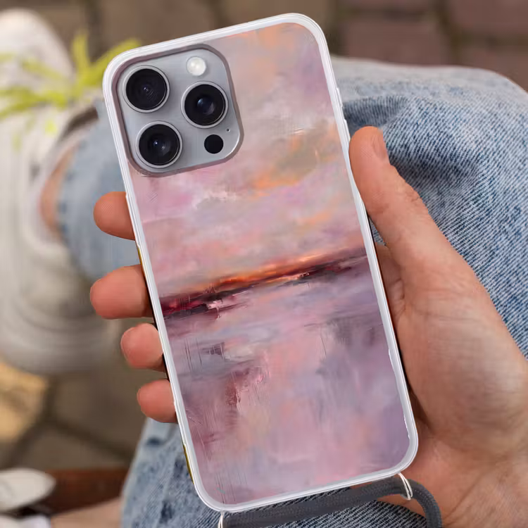 Landschap - Zonsondergang - Abstract - Modern - Roze Hoesje iPhone 16 Pro Max met koord klein -sfeer3