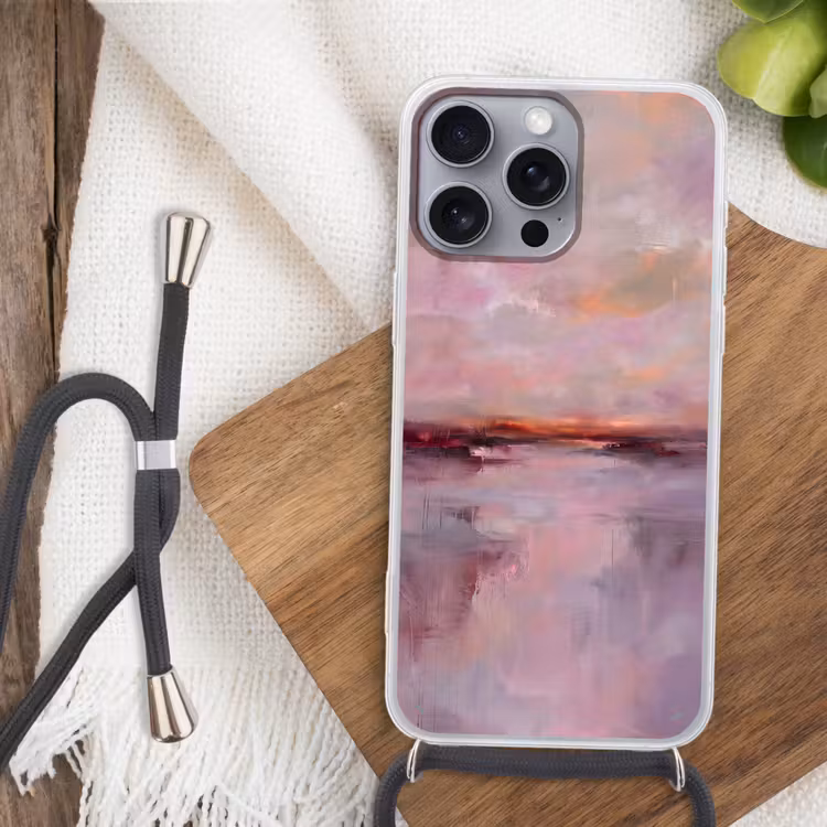 Landschap - Zonsondergang - Abstract - Modern - Roze Hoesje iPhone 16 Pro Max met koord klein -sfeer4