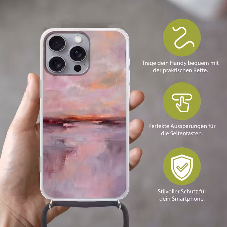 Landschap - Zonsondergang - Abstract - Modern - Roze Hoesje iPhone 16 Pro Max met koord klein -sfeer2_DE