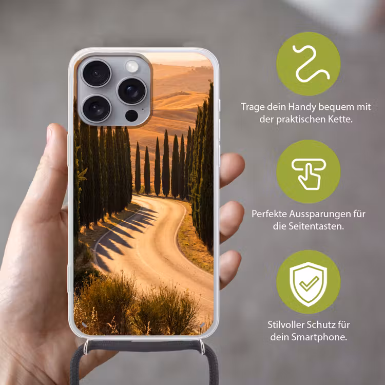 Landschap - Weg - Bomen - Natuur - Goud Hoesje iPhone 16 Pro Max met koord klein -sfeer2_DE