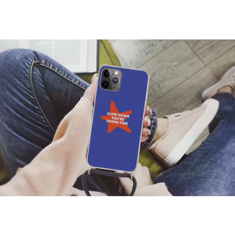 Slow down you're doing fine - Ster - Blauw Hoesje iPhone 12 Pro met koord klein -hand