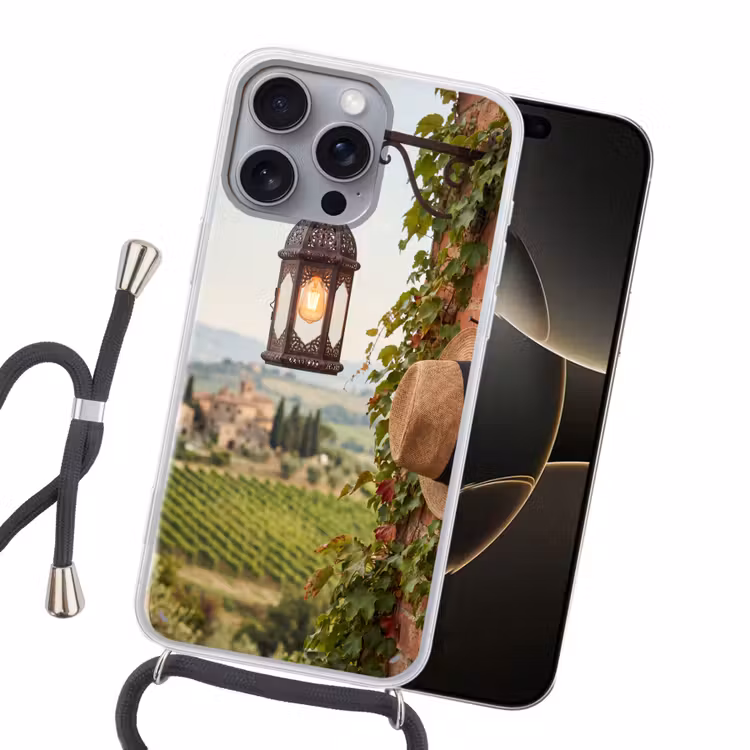 Lantaarn - Wijngaard - Landschap - Italiaans Hoesje iPhone 16 Pro Max met koord klein -sfeer1