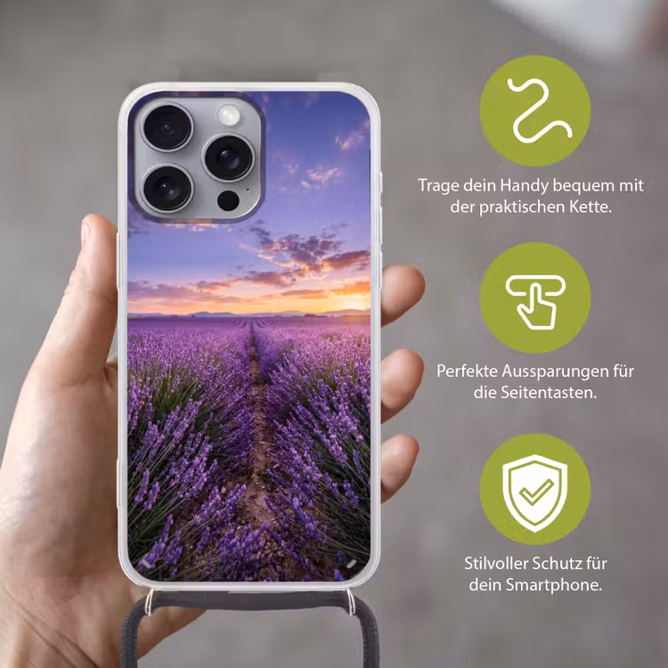 Lavendel - Veld - Natuur - Paars Hoesje iPhone 16 Pro Max met koord klein -sfeer2_DE