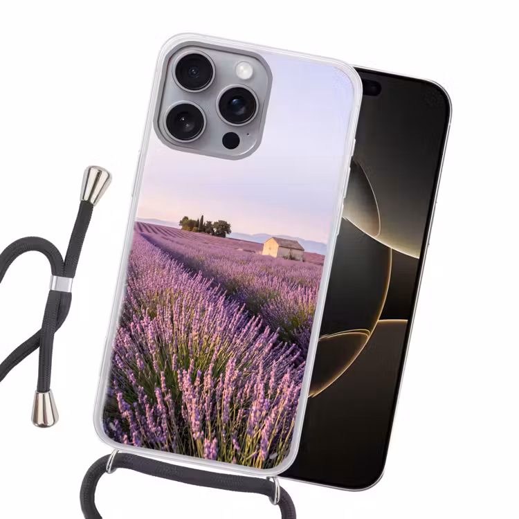 Lavendel - Landschap - Sereen - Paars Hoesje iPhone 16 Pro Max met koord klein -sfeer1