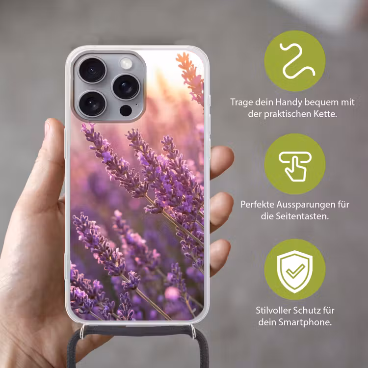 Lavendel - Paars - Zonlicht Hoesje iPhone 16 Pro Max met koord klein -sfeer2_DE