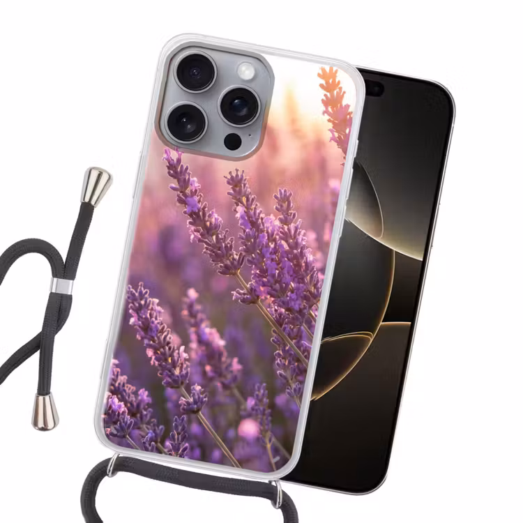 Lavendel - Paars - Zonlicht Hoesje iPhone 16 Pro Max met koord klein -sfeer1