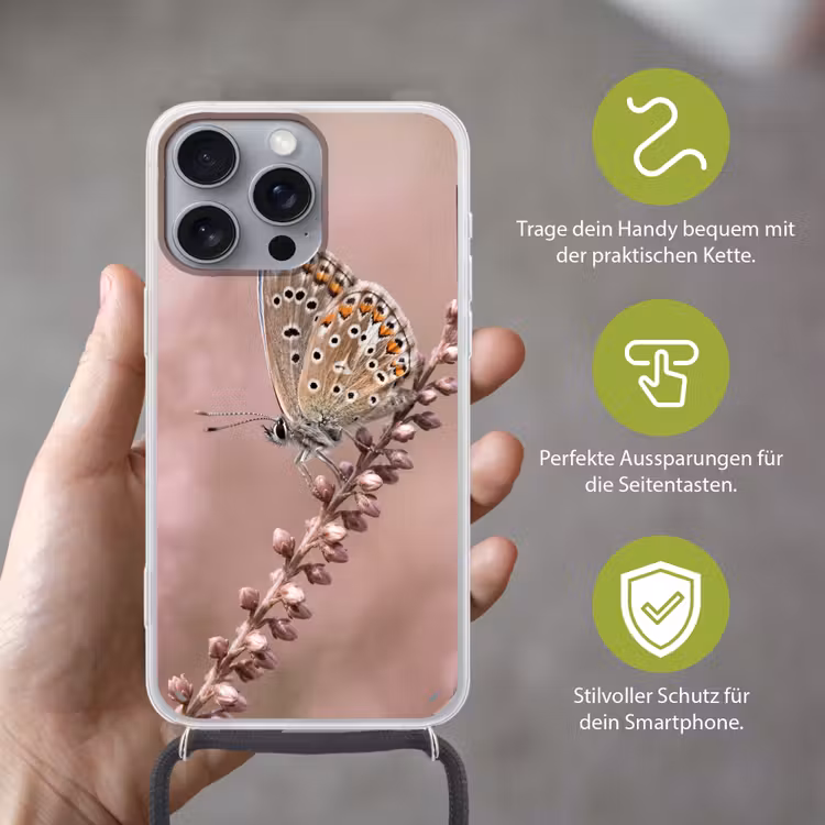 Lavendel - Vlinder - Paars Hoesje iPhone 16 Pro Max met koord klein -sfeer2_DE