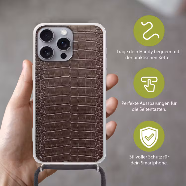 Leer - Krokodil - Mat Hoesje iPhone 16 Pro Max met koord klein -sfeer2_DE