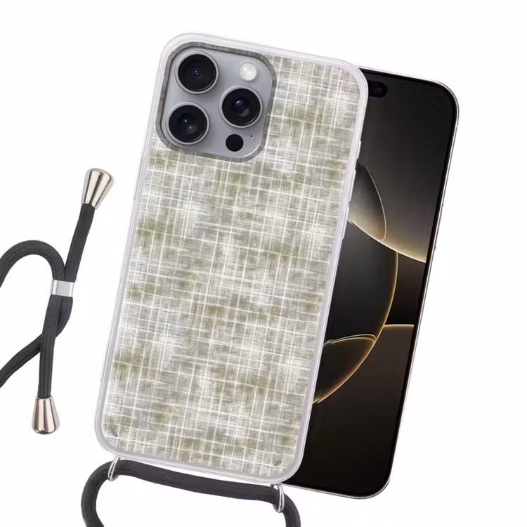 Linnen - Patroon - Groen Hoesje iPhone 16 Pro Max met koord klein 804 -sfeer1