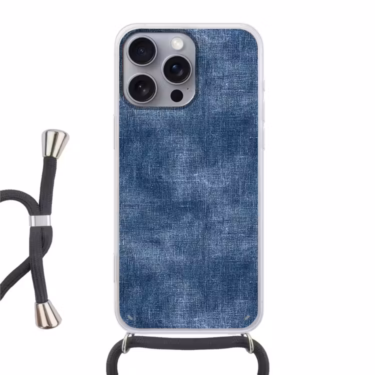 Linnen - Textuur - Patroon - Denim - Rustiek Hoesje iPhone 16 Pro Max met koord klein 804 -3d