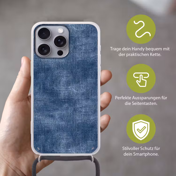Linnen - Textuur - Patroon - Denim - Rustiek Hoesje iPhone 16 Pro Max met koord klein 804 -sfeer2_DE