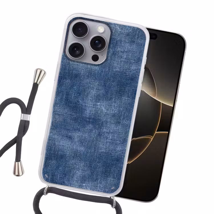 Linnen - Textuur - Patroon - Denim - Rustiek Hoesje iPhone 16 Pro Max met koord klein 804 -sfeer1