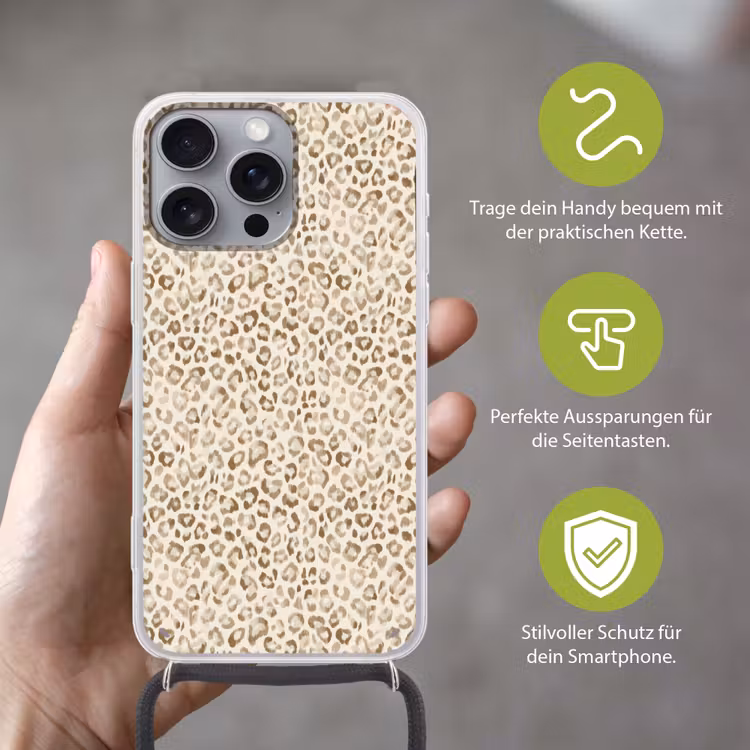 Luipaard - Klassiek - Beige Hoesje iPhone 16 Pro Max met koord klein 804 -sfeer2_DE