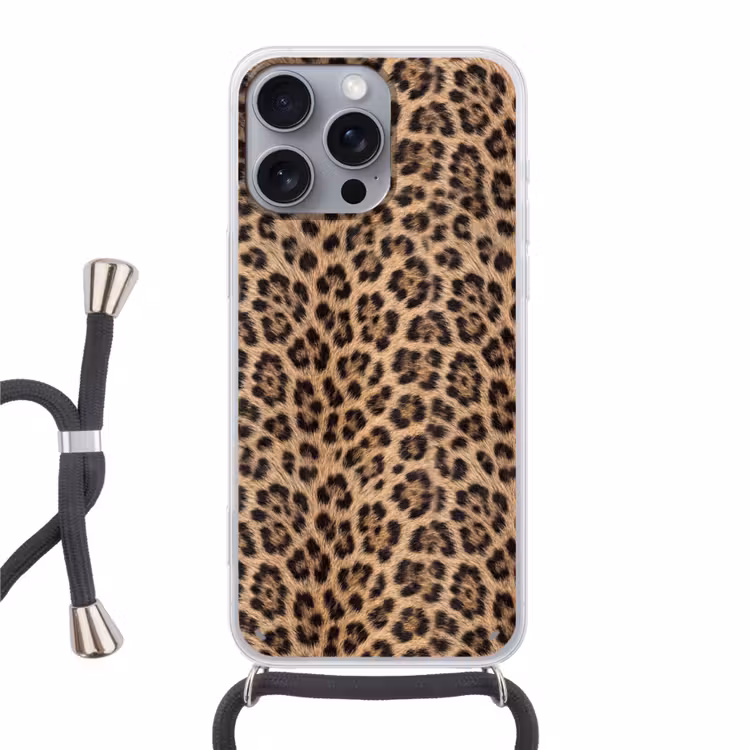 Luipaard - Vacht - Klassiek - Bruin Hoesje iPhone 16 Pro Max met koord klein -3d