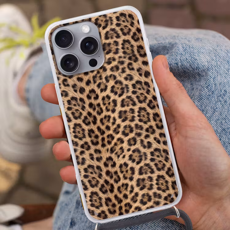 Luipaard - Vacht - Klassiek - Bruin Hoesje iPhone 16 Pro Max met koord klein -sfeer3