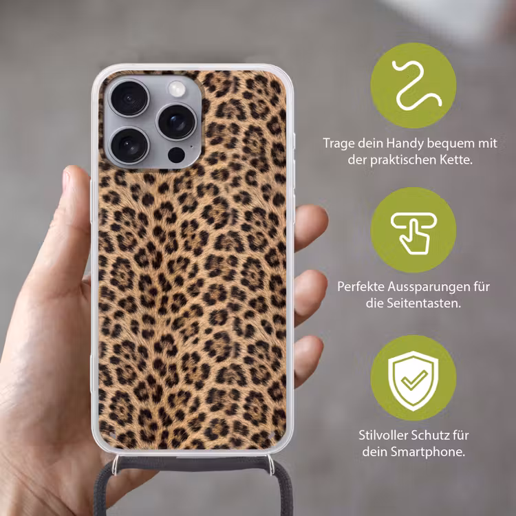 Luipaard - Vacht - Klassiek - Bruin Hoesje iPhone 16 Pro Max met koord klein -sfeer2_DE