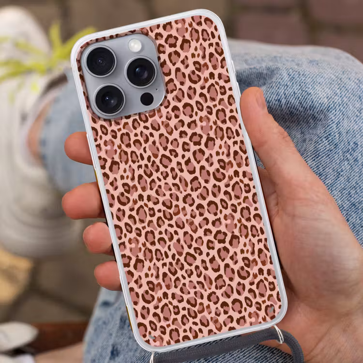 Luipaard - Patroon - Roze Hoesje iPhone 16 Pro Max met koord klein 804 -sfeer3