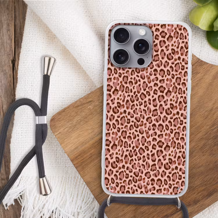 Luipaard - Patroon - Roze Hoesje iPhone 16 Pro Max met koord klein 804 -sfeer4