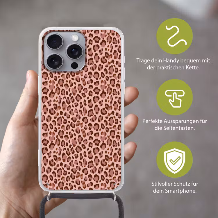 Luipaard - Patroon - Roze Hoesje iPhone 16 Pro Max met koord klein 804 -sfeer2_DE