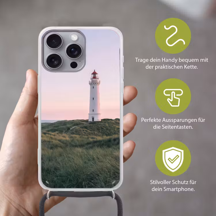 Vuurtoren - Duinlandschap - Zee Hoesje iPhone 16 Pro Max met koord klein -sfeer2_DE