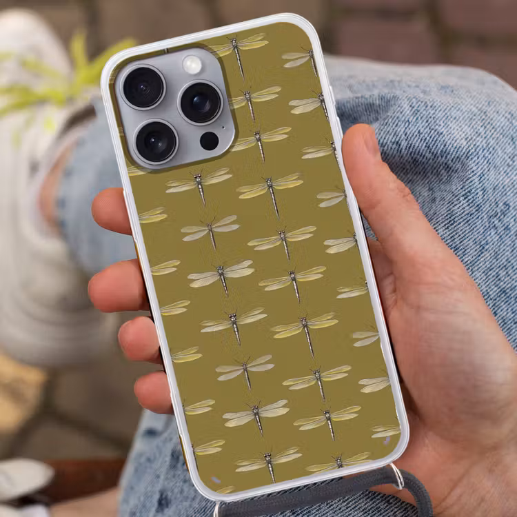 Libellen - Patroon - Groen Hoesje iPhone 16 Pro Max met koord klein 804 -sfeer3