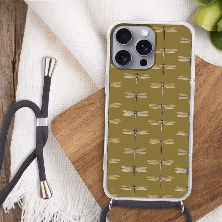 Libellen - Patroon - Groen Hoesje iPhone 16 Pro Max met koord klein 804 -sfeer4