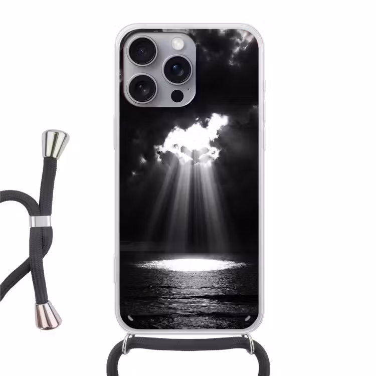Licht - Wolken - Zee - Zwart-wit - Natuur Hoesje iPhone 16 Pro Max met koord klein -3d