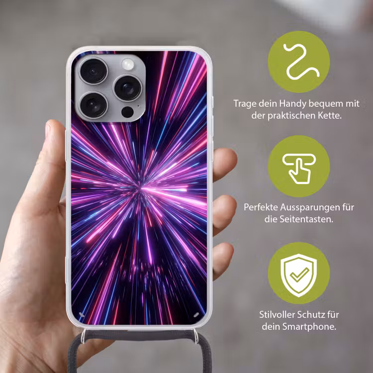 Lichtsnelheid - Ruimte - Roze - Paars Hoesje iPhone 16 Pro Max met koord klein -sfeer2_DE