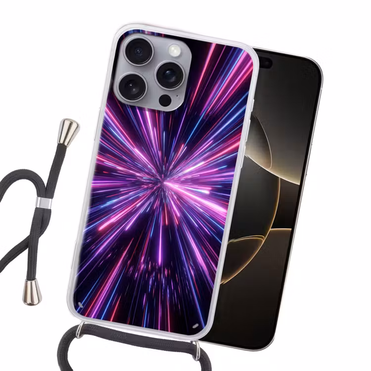 Lichtsnelheid - Ruimte - Roze - Paars Hoesje iPhone 16 Pro Max met koord klein -sfeer1