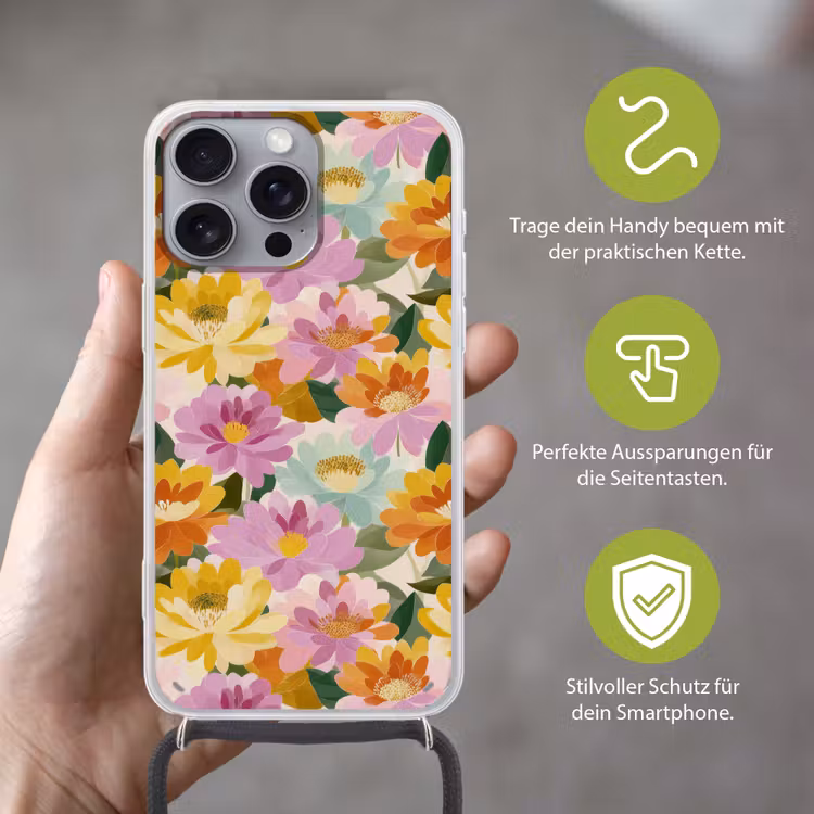 Lelies - Aquarel - Pastel Hoesje iPhone 16 Pro Max met koord klein 804 -sfeer2_DE