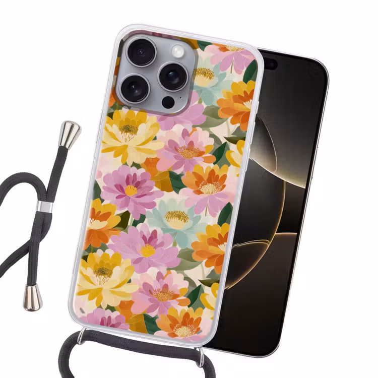 Lelies - Aquarel - Pastel Hoesje iPhone 16 Pro Max met koord klein 804 -sfeer1