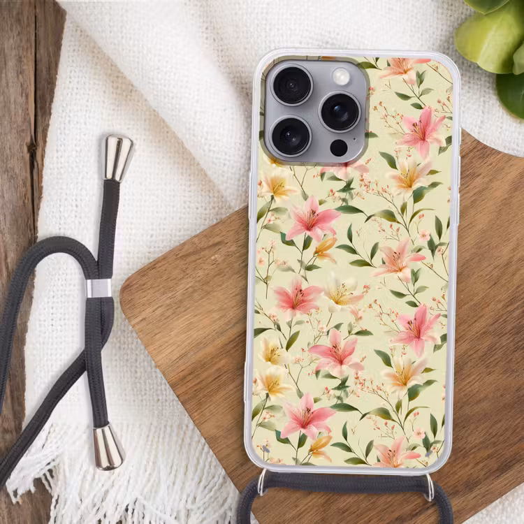 Lelies - Sereen - Kleurrijk Hoesje iPhone 16 Pro Max met koord klein 804 -sfeer4