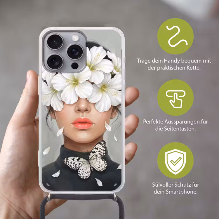 Lelies - Portret - Wit Hoesje iPhone 16 Pro Max met koord klein -sfeer2_DE