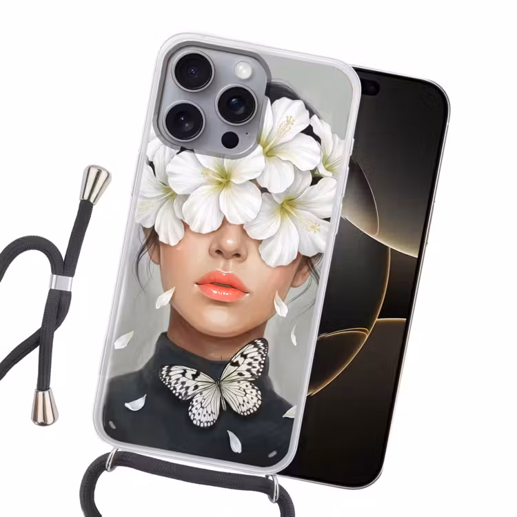 Lelies - Portret - Wit Hoesje iPhone 16 Pro Max met koord klein -sfeer1