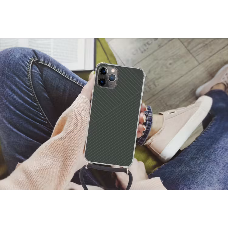 Lijnen - Abstract - Groen - Minimalistisch Hoesje iPhone 12 Pro met koord klein -hand