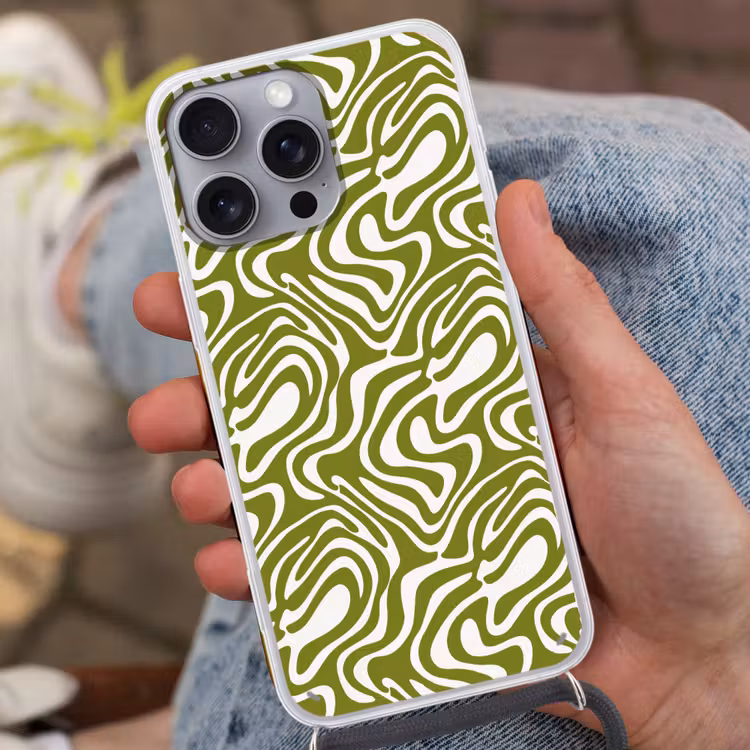 Lijnpatroon - Groen - Organisch Hoesje iPhone 16 Pro Max met koord klein 804 -sfeer3